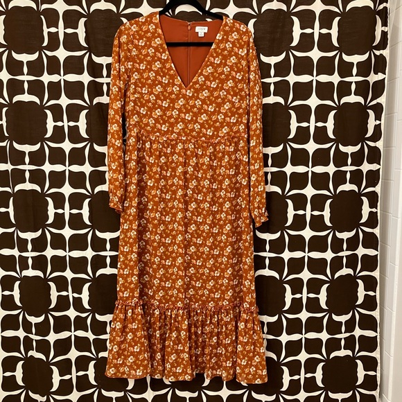 NWOT J. Crew Orange Floral Midi Dress - Picture 3 of 6